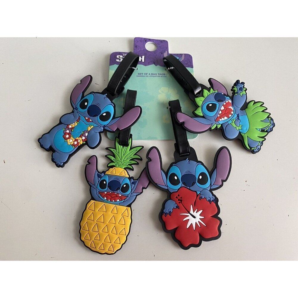4 Pack Disney Lilo x Stitch Luggage Bag Tag Set Pineapple Lei Hibiscus Hula NEW